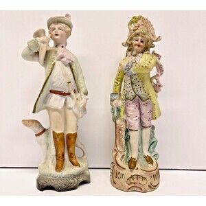 Vintage Japan Porcelain Colonial figurines LOT of 2 Hunter and Rococo Court Lady